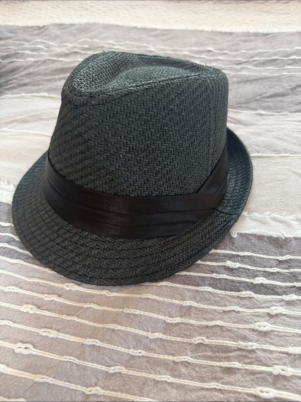 Black Straw Fedora Hat with Ribbon Band